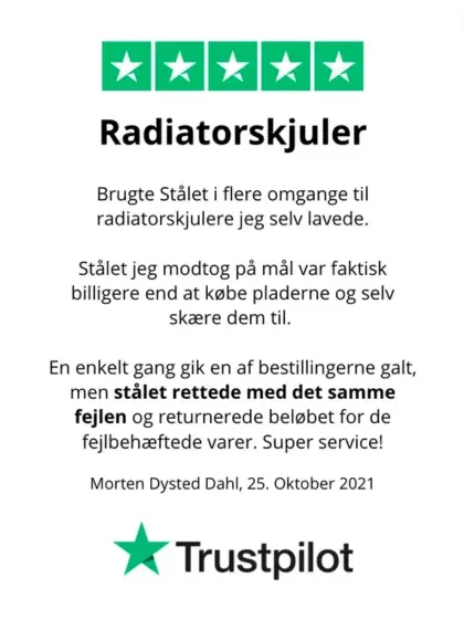 5 stjernet trustpilot anmeldelse til stålet.dk