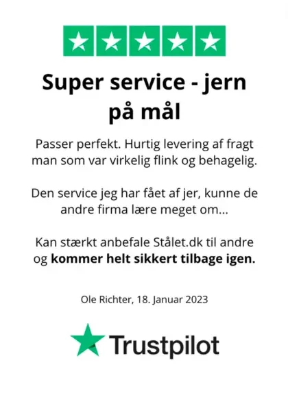 5 stjernet trustpilot anmeldelse til stålet.dk